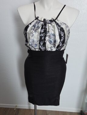 Mystic Black Pencil Skirt with Cream & Gray Floral Halter Top